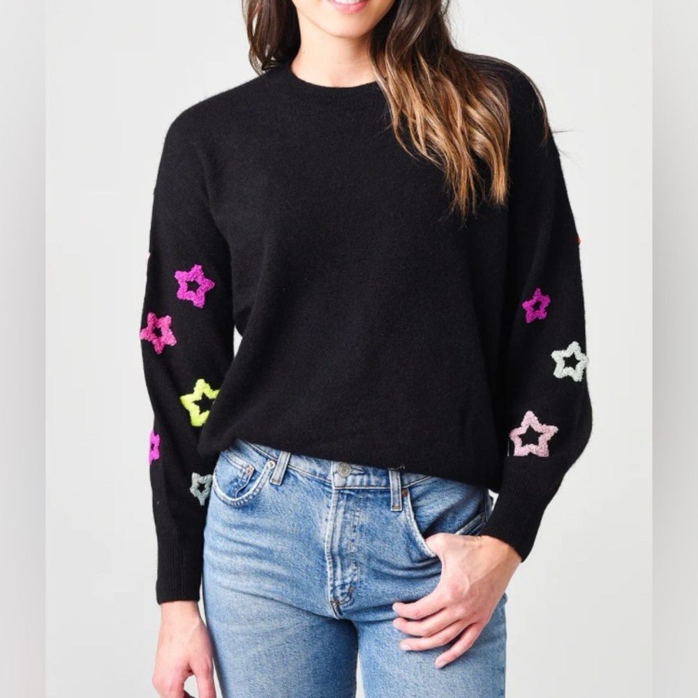 27 Miles Malibu Black Sweater with Vibrant Star Details